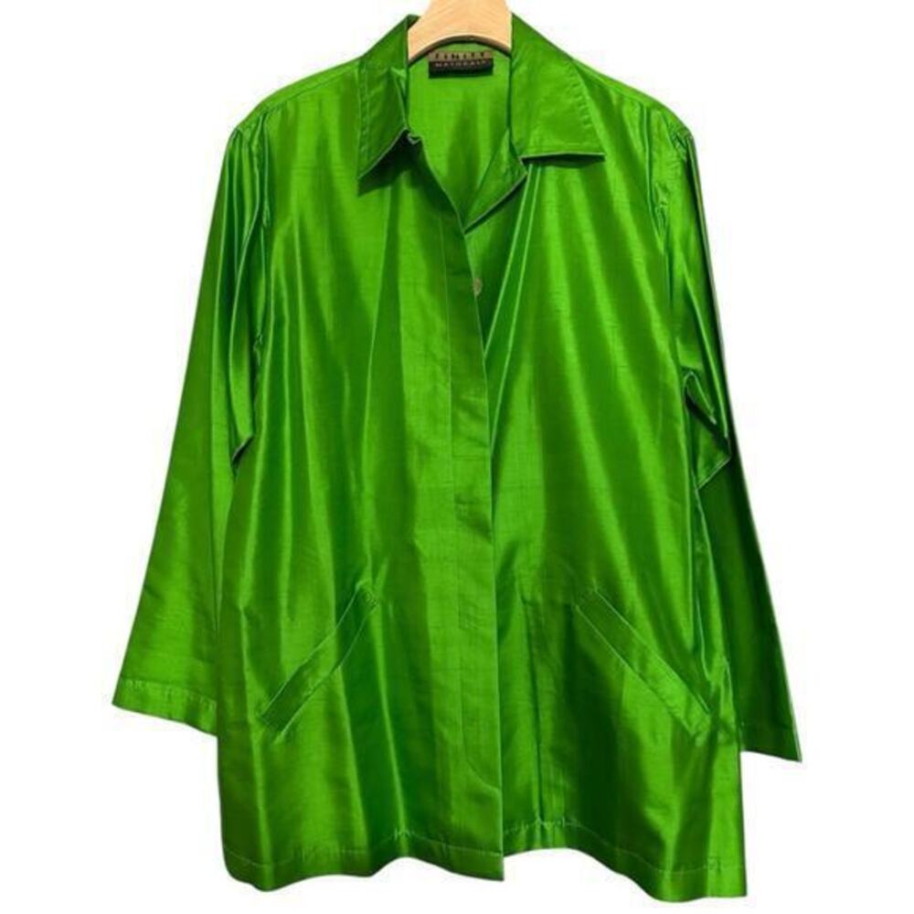Finity Naturals Women’s Size M Green Silk Hidden Button Up Jacket Shirt